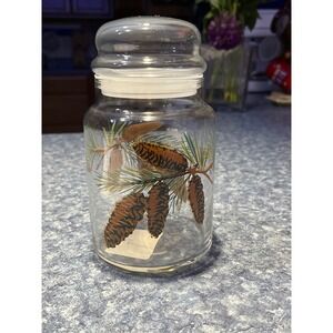 Libbey Glass Pinecone Canister Jar with Lid Rustic Evergreen Woodland Decor USA